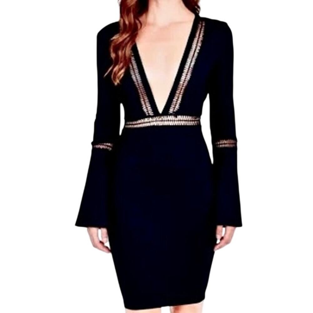 Blessed Are The Meek Seaport Dress Black Plunge Lace Goth Glam Vamp Bodycon